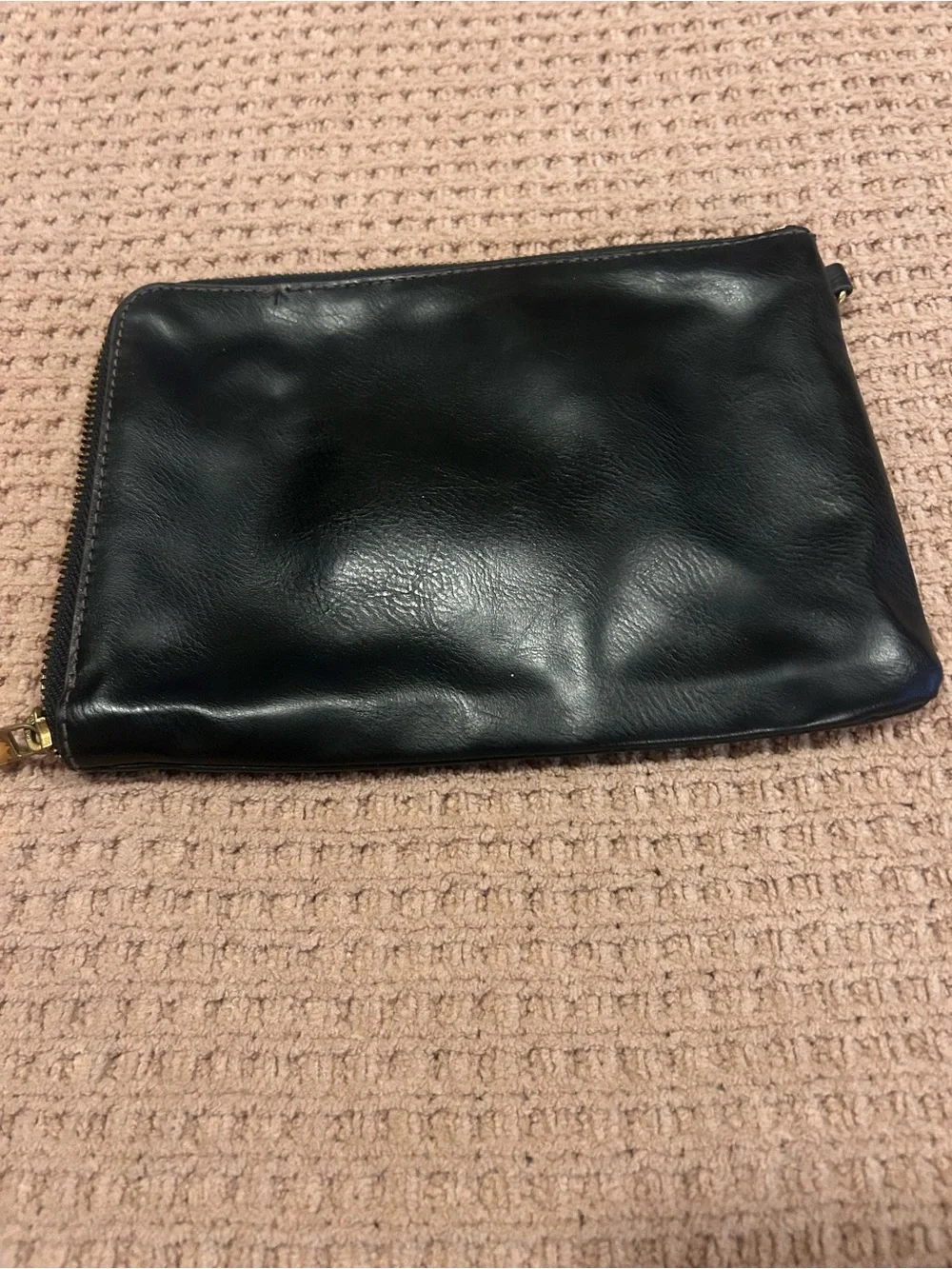 Fossil Black Leather Wristlet and Coin Pouch Set with Gold Hardware